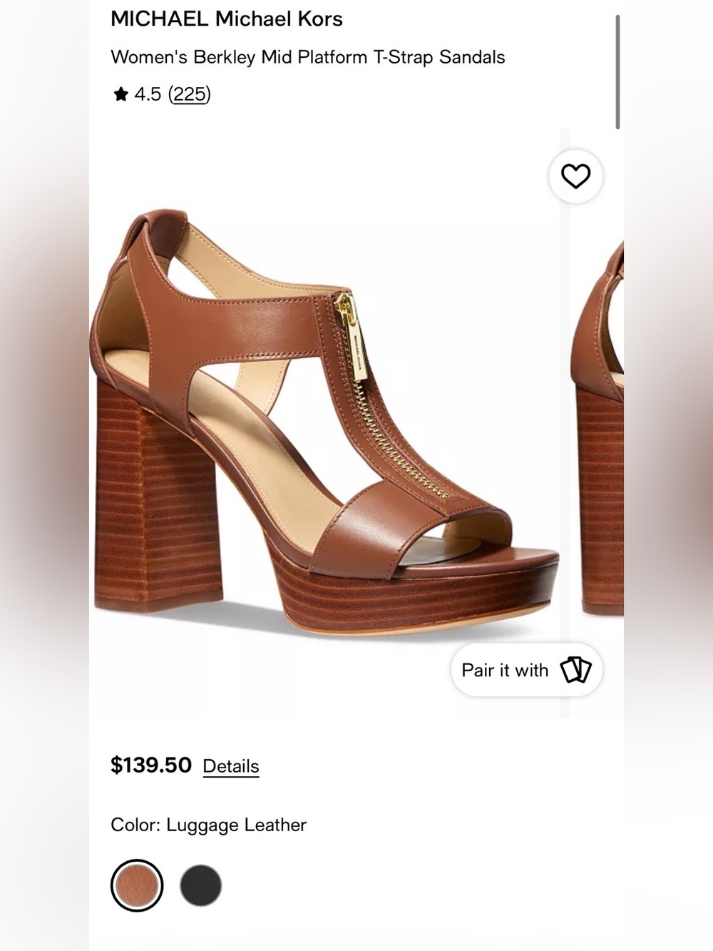 Women’s Luggage Brown Leather Platform Sandal with Front Zipper